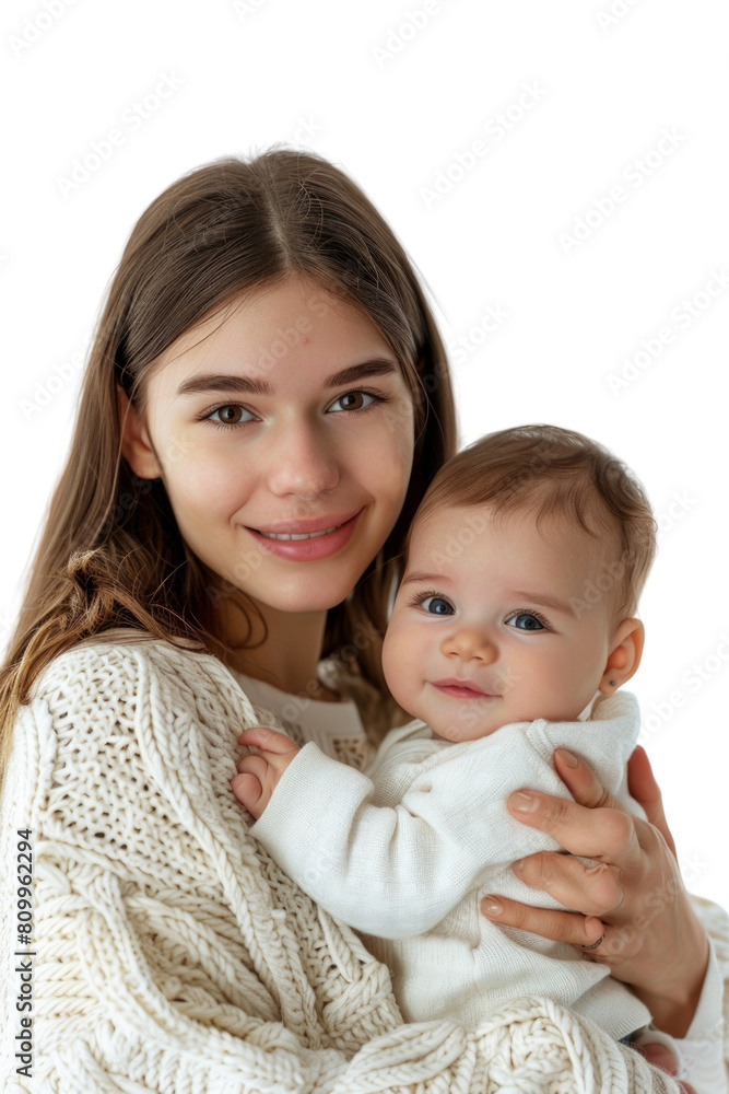 Mother and her newborn baby white background Mother and her newborn baby white background