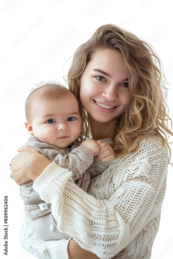 Mother and her newborn baby white background Mother and her newborn baby white background