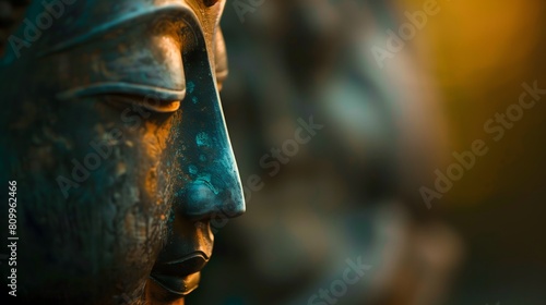 A Buddha statue of a face with a serene expression