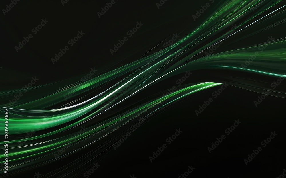 Abstract Green Light Waves on Dark Backdrop Abstract Green Light Waves on Dark Backdrop