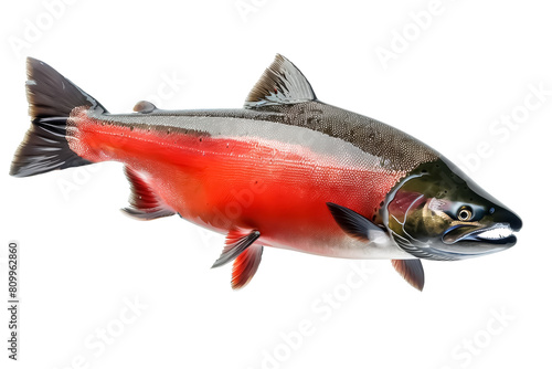 Vibrant Red and Silver Salmon Fish on White Background