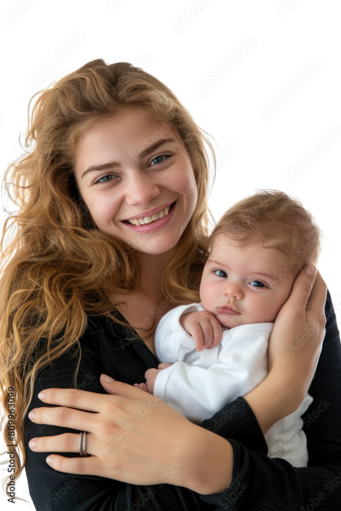 Mother and her newborn baby white background Mother and her newborn baby white background