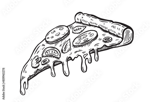 Slice of pizza, hand drawn illustrations, vector.	
