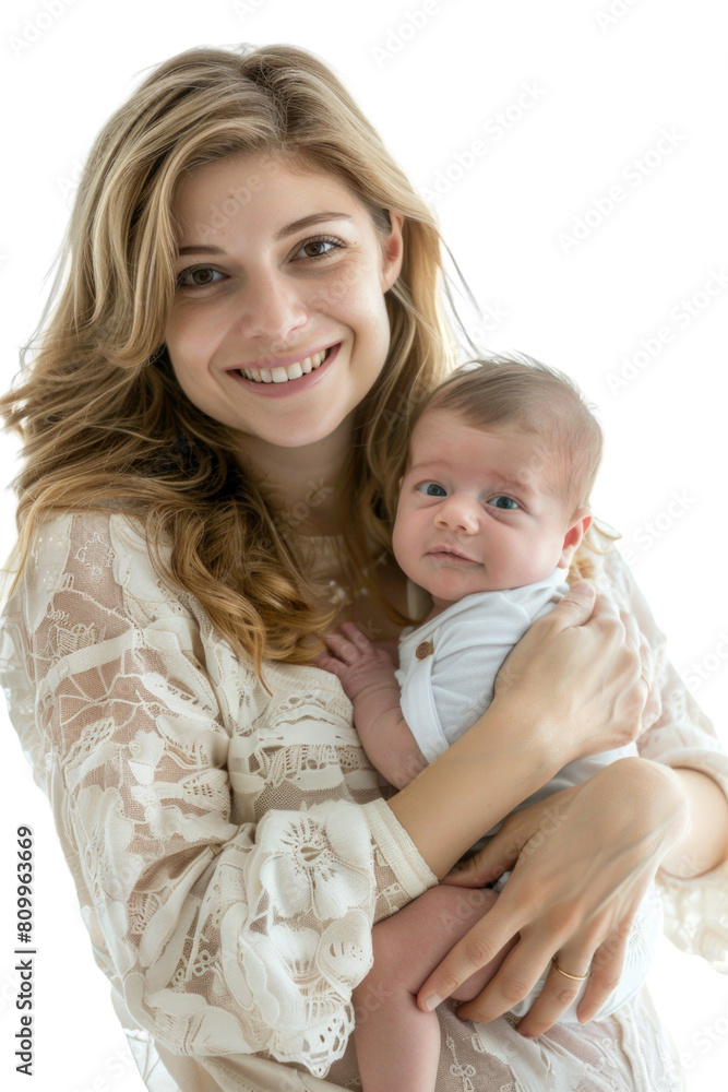 Mother and her newborn baby white background Mother and her newborn baby white background