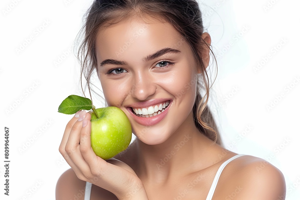 Portrait of an attractive girl with the green apple Portrait of an attractive girl with the green apple