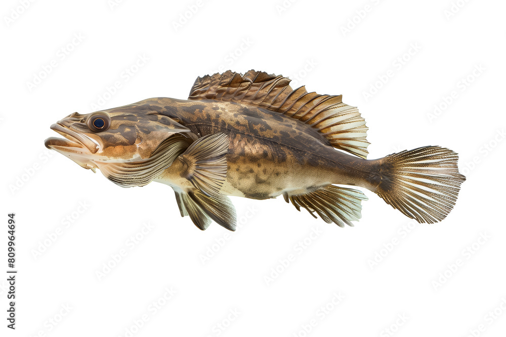 Naklejka premium Brown Rockfish Isolated on White Background Marine Species Close-Up