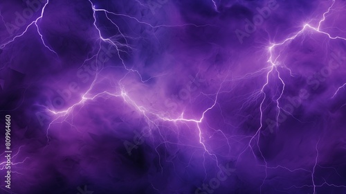 Vivid Purple Lightning Bolts Illuminating a Stormy Sky in a Dramatic Display of Atmospheric Electricity