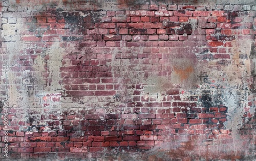 Aged red brick wall with varying hues and mortar lines.