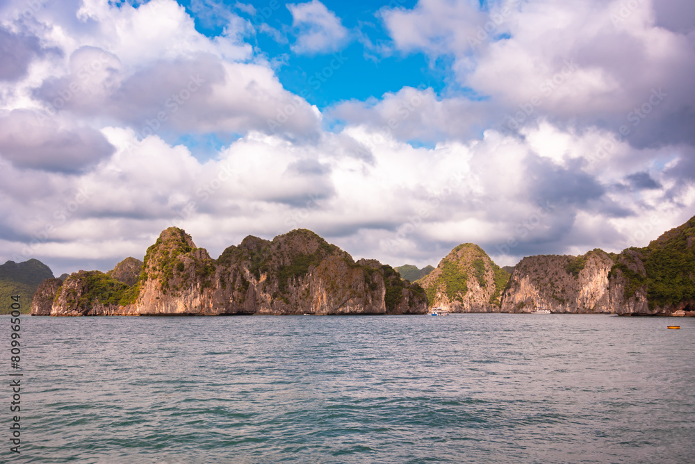 Ha Long bay in Vietnam with many islands and boats Ha Long bay in Vietnam with many islands and boats