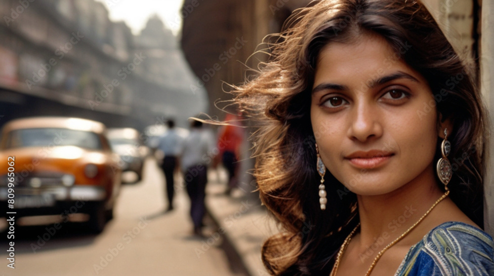 Portrait of beautiful woman in Bombay, India during 1980s