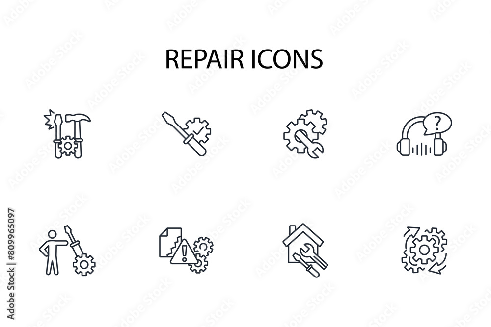 Repair icon set.vector.Editable stroke.linear style sign for use web design,logo.Symbol illustration. Repair icon set.vector.Editable stroke.linear style sign for use web design,logo.Symbol illustration.