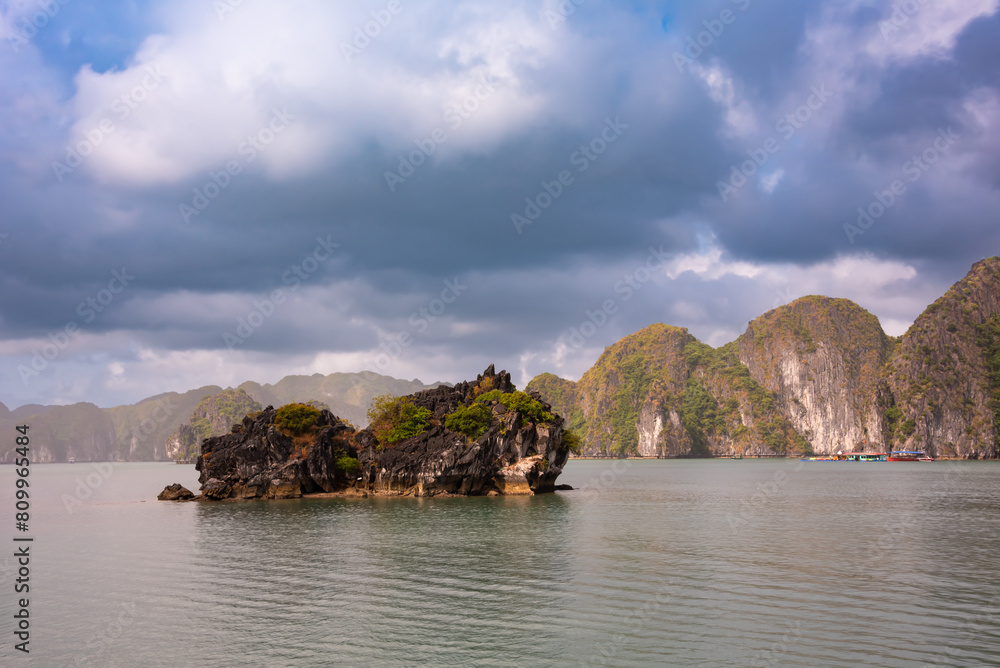 Ha Long bay in Vietnam with many islands and boats Ha Long bay in Vietnam with many islands and boats