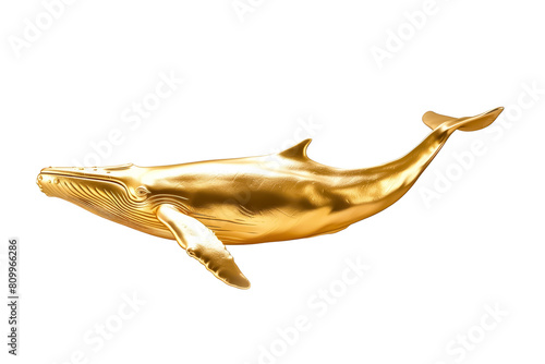 Golden Whale Sculpture Isolated on White Background photo