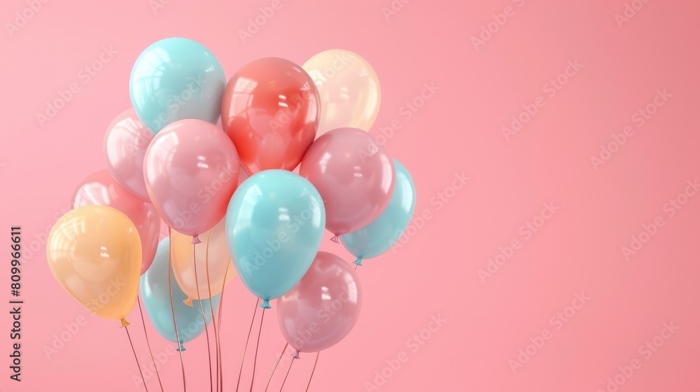 Background with balloons of different colors. Design a greeting card or a birthday invitation.