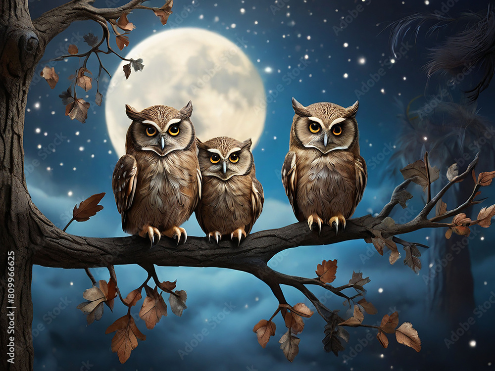 Obraz premium A group of owl, Generative AI image.