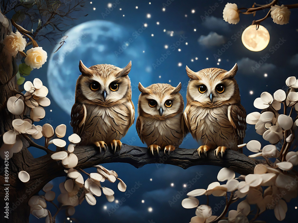 Obraz premium A group of owl, Generative AI image.
