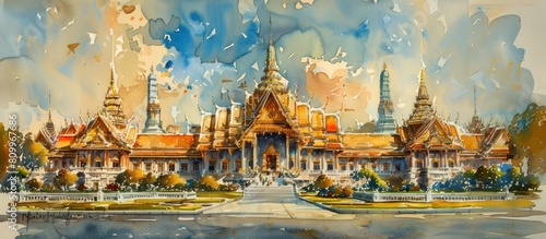 Regal Splendor of the Grand Palace in Delicate Watercolor Painting