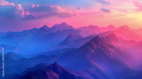 Peaks under a twilight sky at sunset, 4K, hyperrealistic, full view © Pniuntg