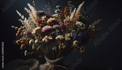 Moody Dried Wildflowers With Dark Background, Vintage Wildflower, Dried Flower