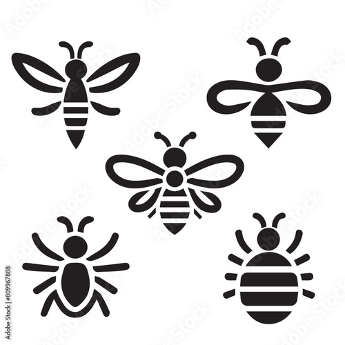 Bee hand drawn logo illustration with different style collection