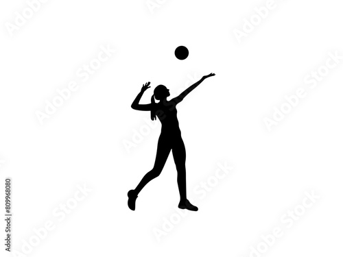 Volleyball player vector. Girl serving a volleyball icon. Young girl playing volleyball silhouette.