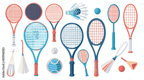 Tennis rackets ball badminton shuttlecock. Crossed 