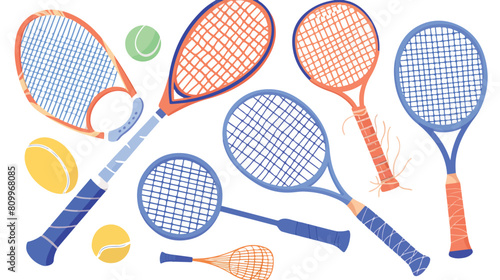 Tennis rackets ball badminton shuttlecock. Crossed  photo