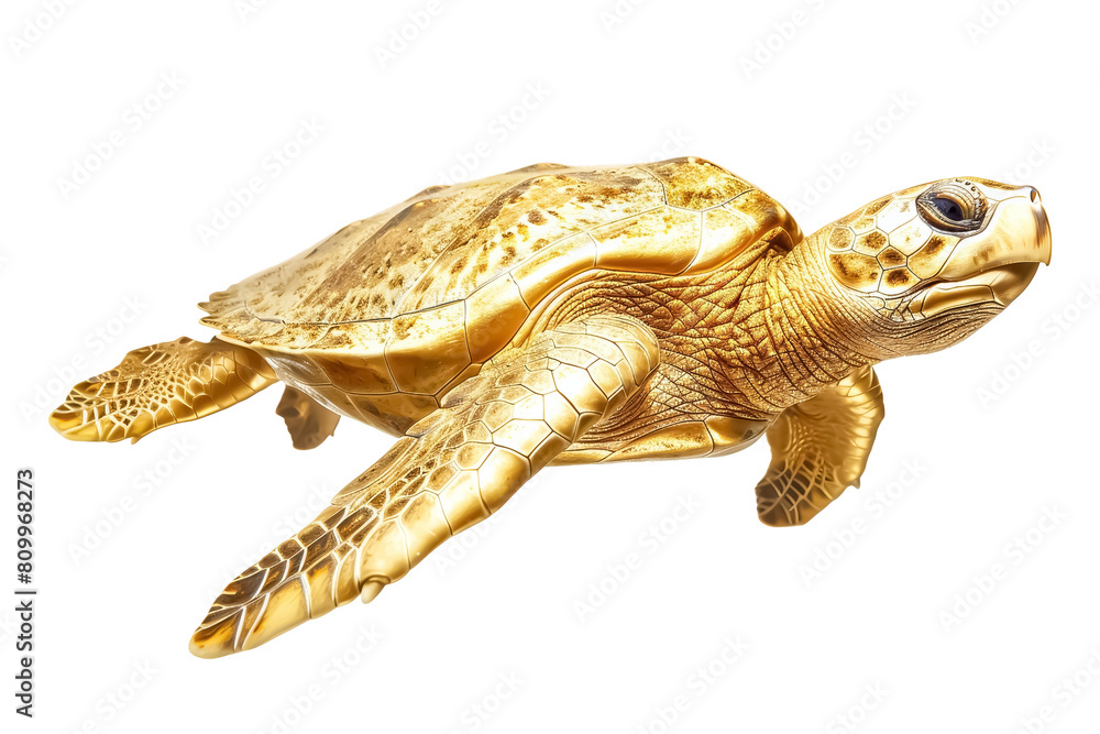 Fototapeta premium Golden Sea Turtle Sculpture on White Background