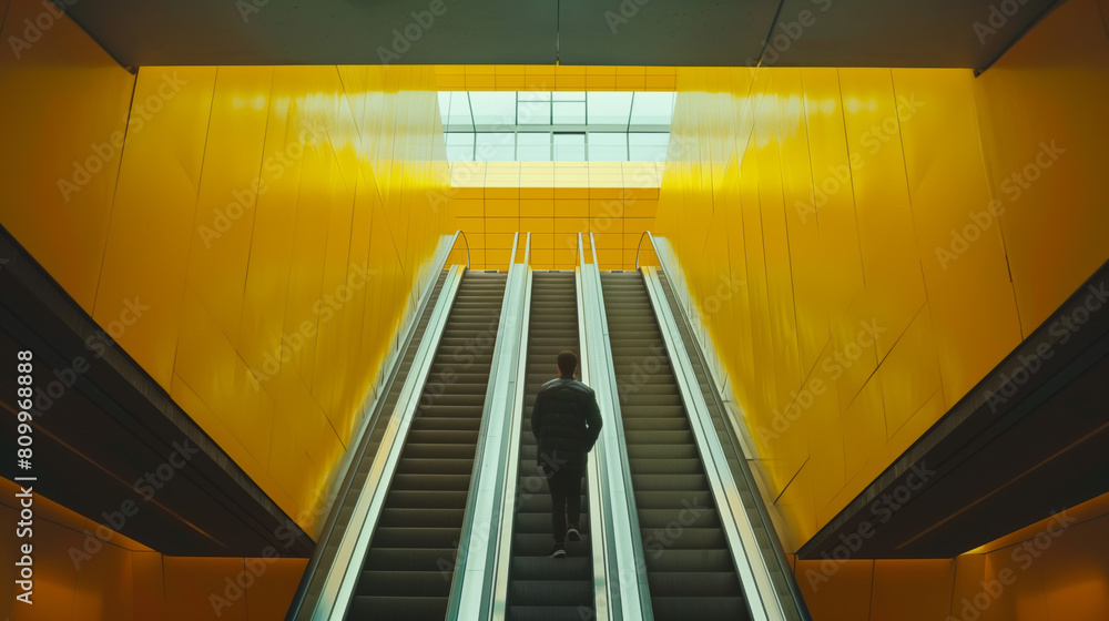 Obraz premium Business man using phone calling while using escalator