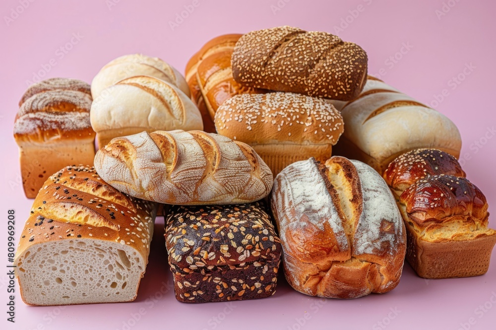 Fototapeta premium Bakery products on pink background