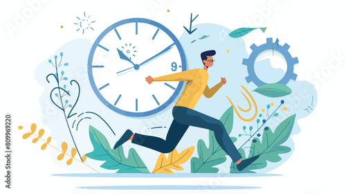 Time management concept. Man running fast on a clock.