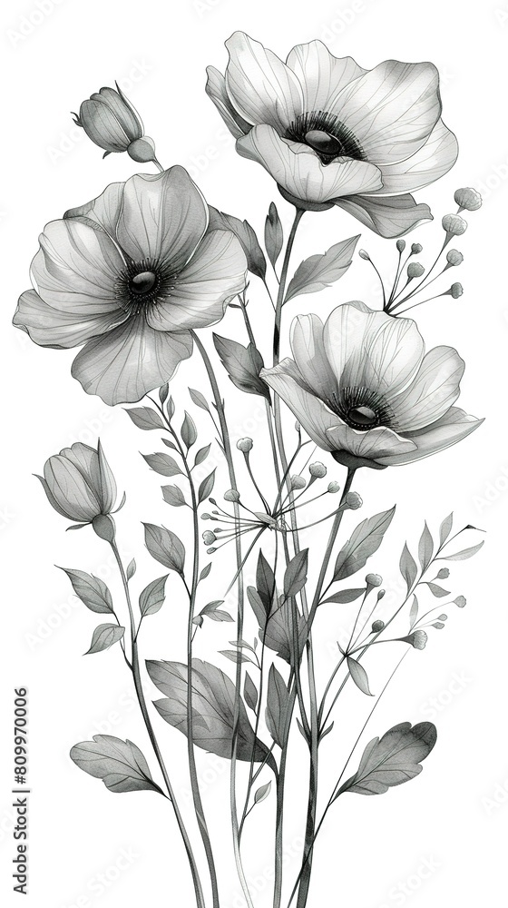 Fototapeta premium Hand Drawn floral flowers nature plant leaf summer decorative illustration vintage art
