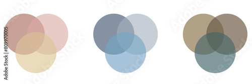 Venn diagram three overlapping circles chart line and solid. Business presentation Venn vector chart.