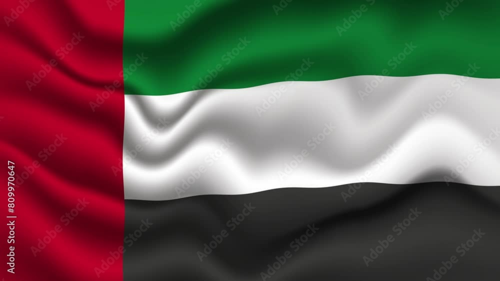 United Arab Emirates Flag 3D Waving Animation. The National Flag of the United Arab Emirates, 4K Resolution with Seamless Loop. United Arab Emirates Flag 3D Waving Animation. The National Flag of the United Arab Emirates, 4K Resolution with Seamless Loop.
