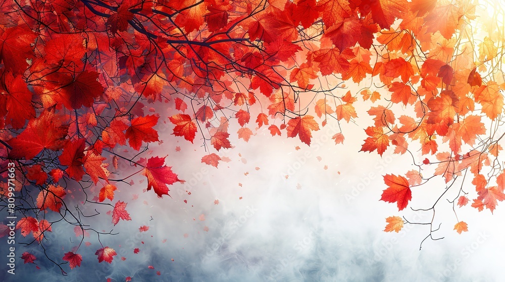 autumnal nature seasonal fall yellow red leaves forest orange colorful bright foliage maple branch gold background autumnal nature seasonal fall yellow red leaves forest orange colorful bright foliage maple branch gold background