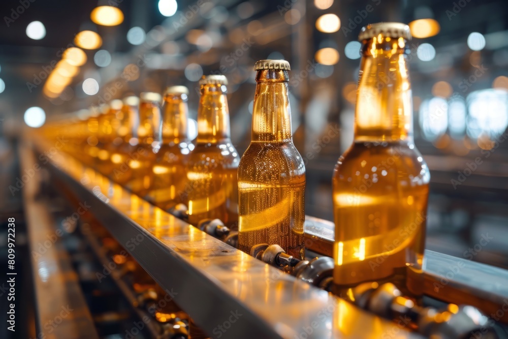 Beer bottles on the conveyor belt Beer bottles on the conveyor belt