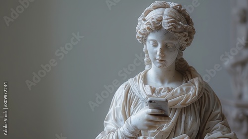 Classical statue with modern smartphone