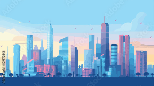 Urban landscape with high skyscrapers. Illustration 