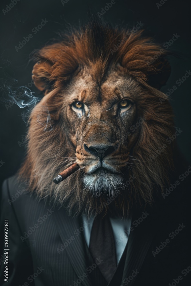 Leo boss, business leader in a suit smoking a cigar Leo boss, business leader in a suit smoking a cigar
