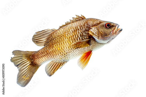 Redeye Bass Fish Isolated on White Background Freshwater Species Close-Up