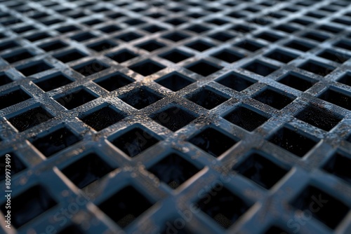 A metal grate with holes for industrial use. Suitable for backgrounds or textures photo