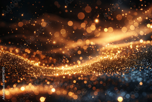 A golden backdrop with blurred bokeh lights  a sparkling and enchanting moment creating a luxurious and atmospheric ambiance on the stage  thanks to cutting-edge Generative AI technology.