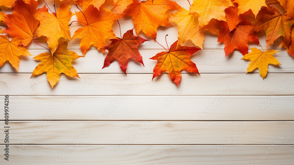 Maple on Wooden Background: Autumn Background. Maple on Wooden Background: Autumn Background.