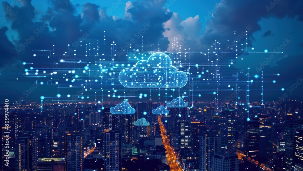Highlight the versatility of cloud computing with an image of data being accessed from various devices in different locations. Highlight the versatility of cloud computing with an image of data being accessed from various devices in different locations.
