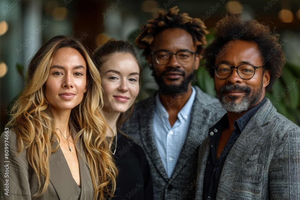 Diverse team of professionals with focus on confident front woman Diverse team of professionals with focus on confident front woman