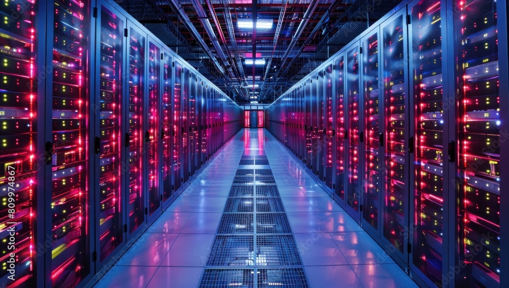 Photograph a series of data centers bustling with activity, depicting the scale and sophistication of digital operations. Photograph a series of data centers bustling with activity, depicting the scale and sophistication of digital operations.