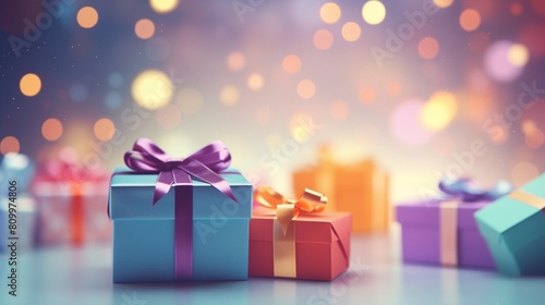 Colorful Gift Boxes with Blurred Background.