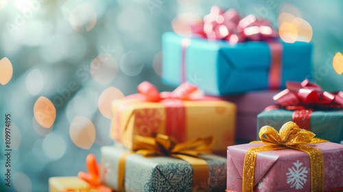 Colorful Gift Boxes with Blurred Background.