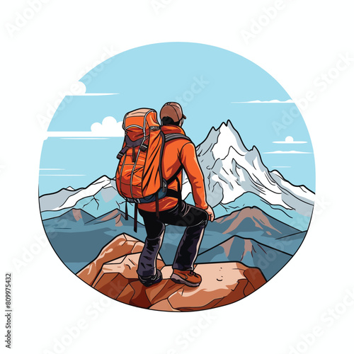 Vector of a hiker admiring the view sketch