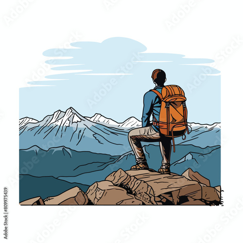 Vector of a hiker admiring the view illustration